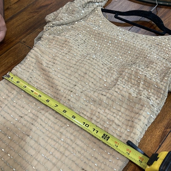 Aidan Mattox Mini Beaded Tan Gold Metallic Dress size 4 Holiday Christmas Party - Picture 14 of 16